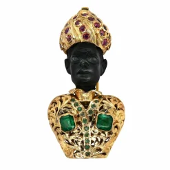 Broche Tête de Maure Or Jaune, Ebène, Emeraude et Rubis