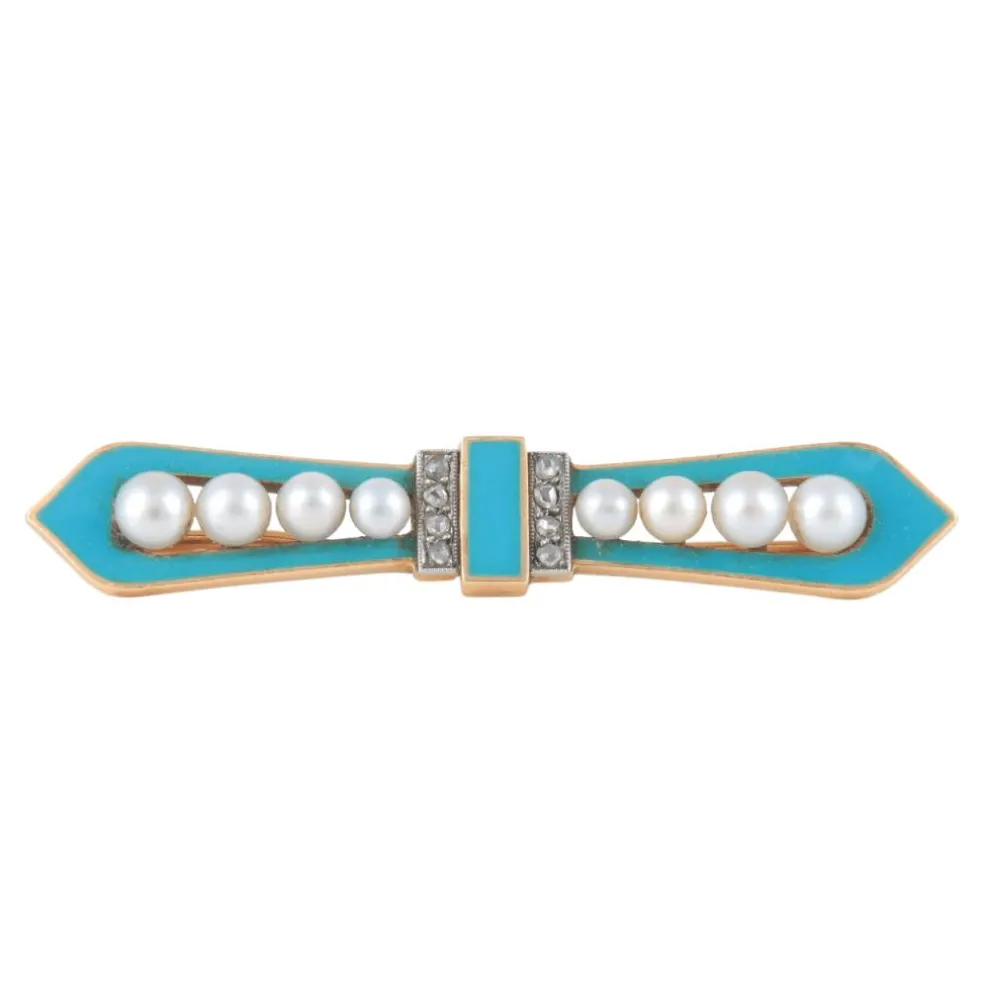 Broche turquoise perles diamants
