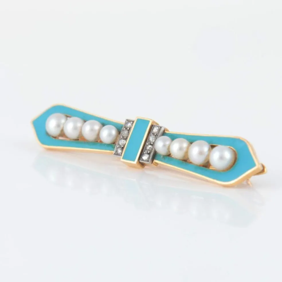 Broche turquoise perles diamants