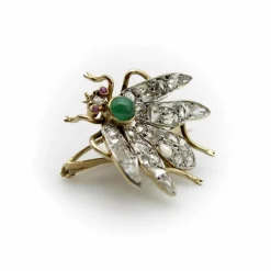 Broche victorienne en or avec diamants taille rose et insecte tremblant