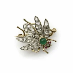 Broche victorienne en or avec diamants taille rose et insecte tremblant