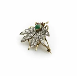 Broche victorienne en or avec diamants taille rose et insecte tremblant
