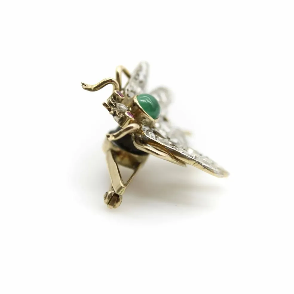 Broche victorienne en or avec diamants taille rose et insecte tremblant