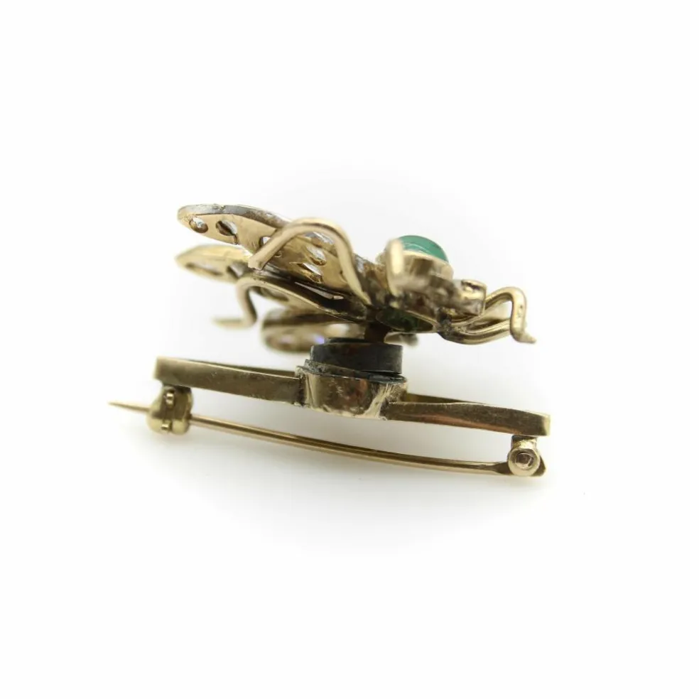 Broche victorienne en or avec diamants taille rose et insecte tremblant