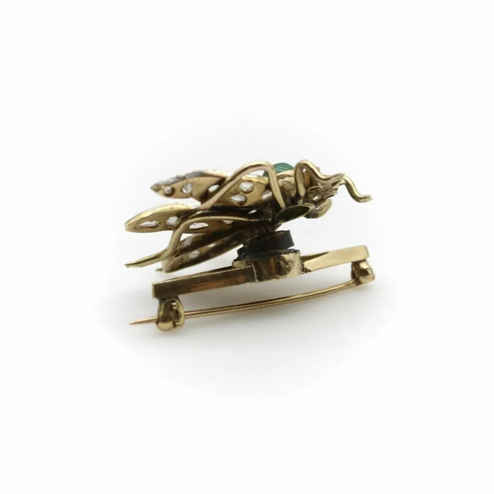 Broche victorienne en or avec diamants taille rose et insecte tremblant