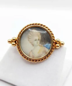 Broche victorienne or rose, miniature femme élégante