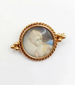 Broche victorienne or rose, miniature femme élégante