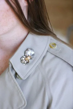 Broche vintage abstraite or rose et argent