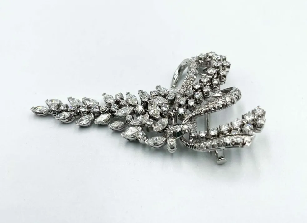 Broche Vintage années 50 or blanc diamants