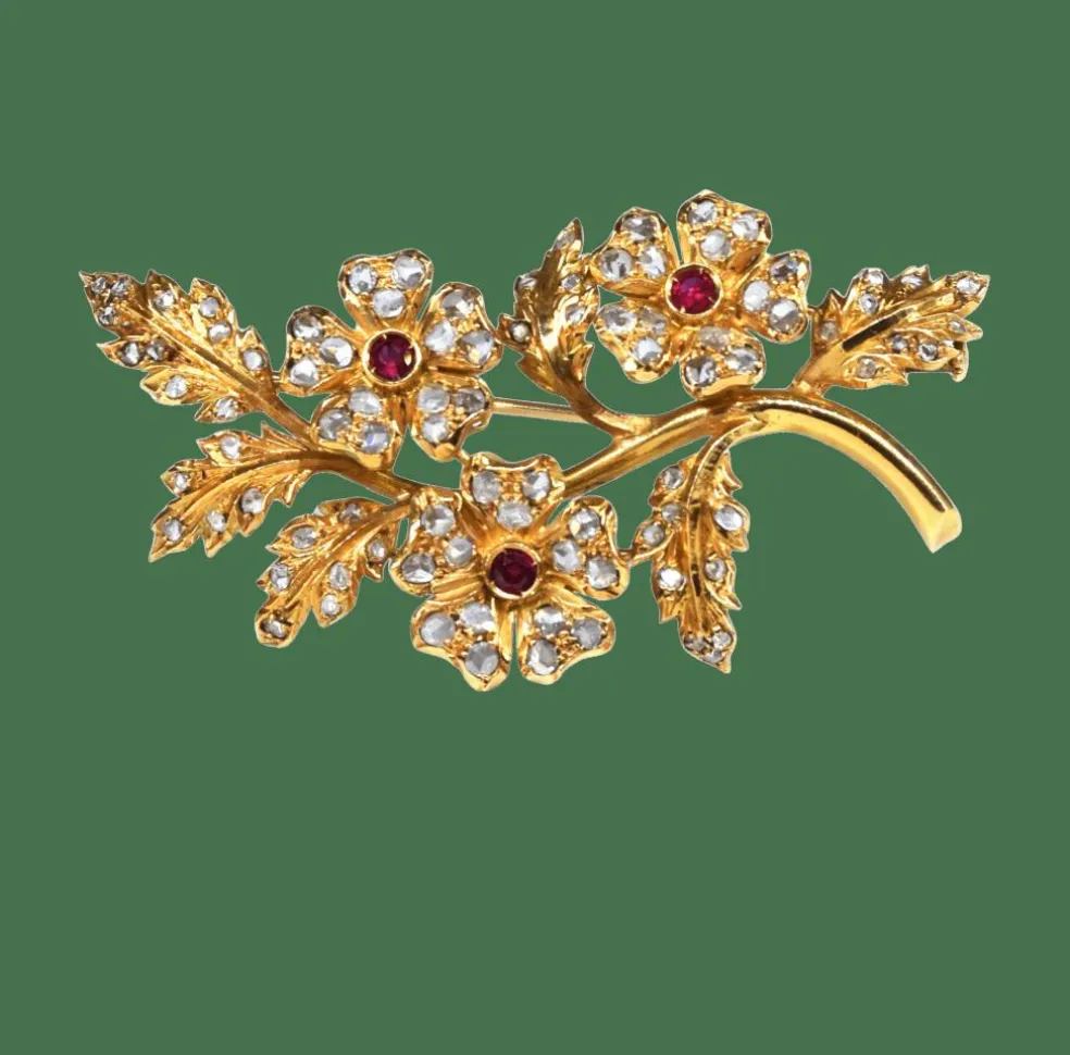 Broche vintage avec rubis brillants et diamants