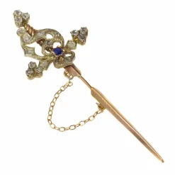 Broche vintage, diamants, saphir