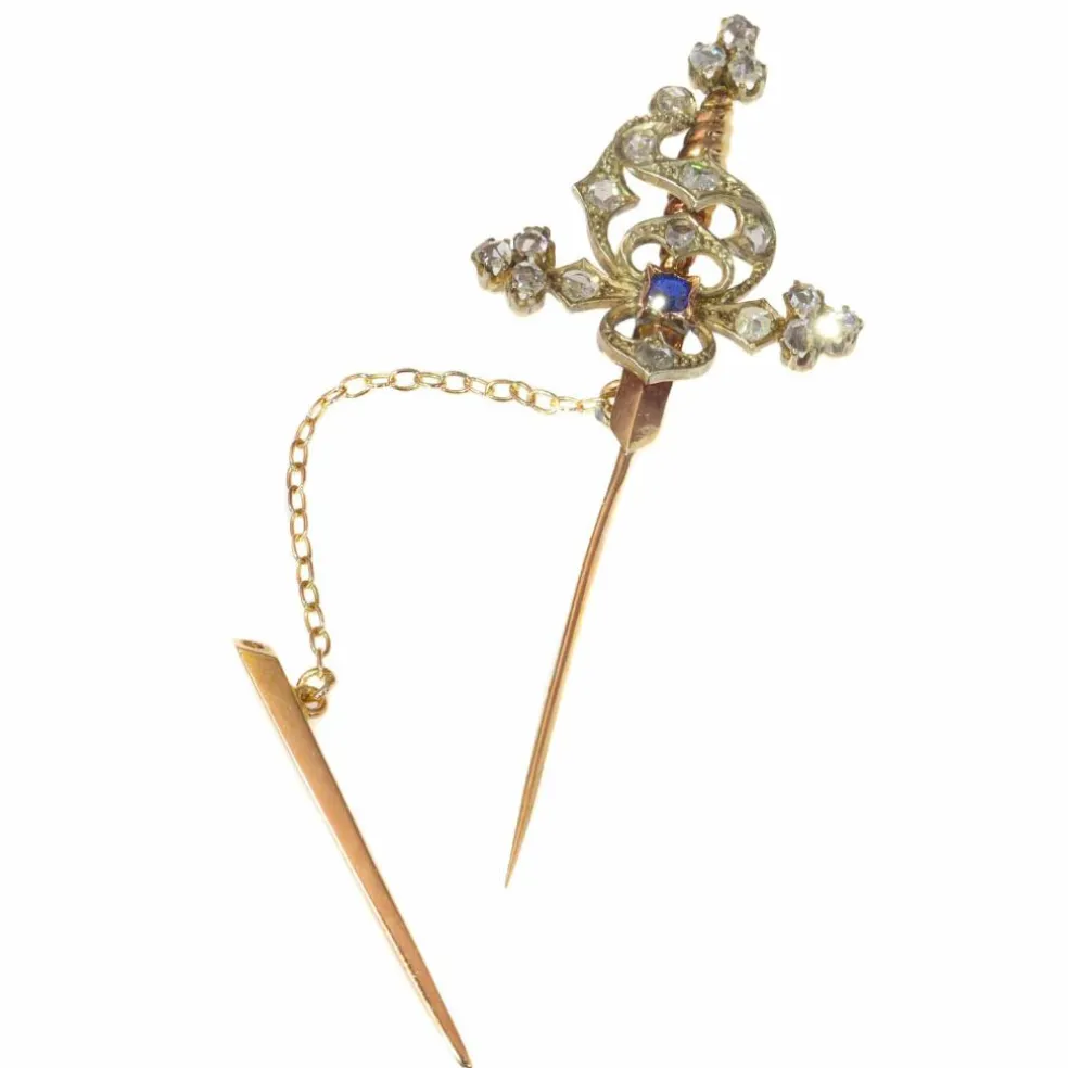 Broche vintage, diamants, saphir