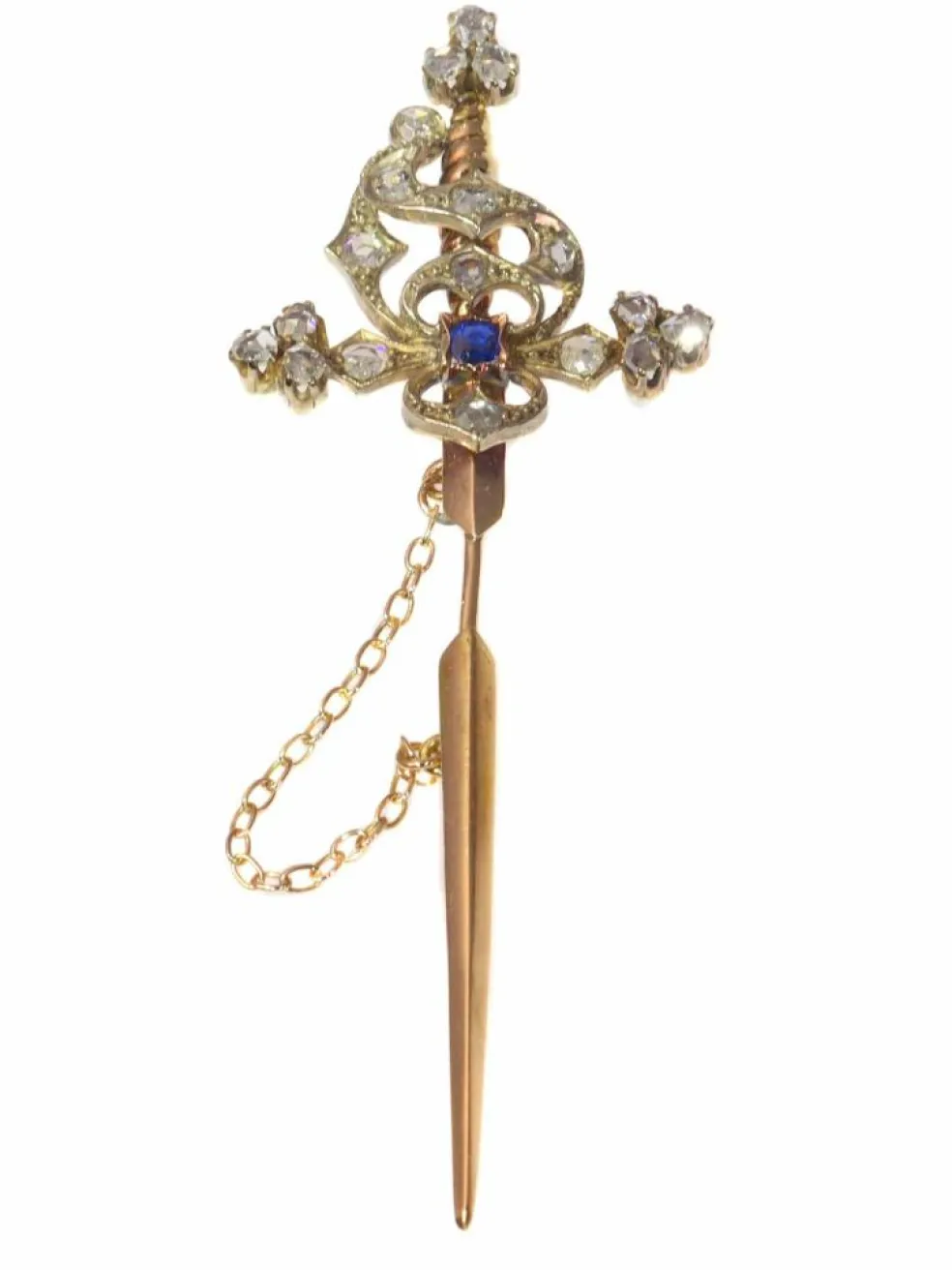 Broche vintage, diamants, saphir