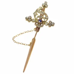 Broche vintage, diamants, saphir