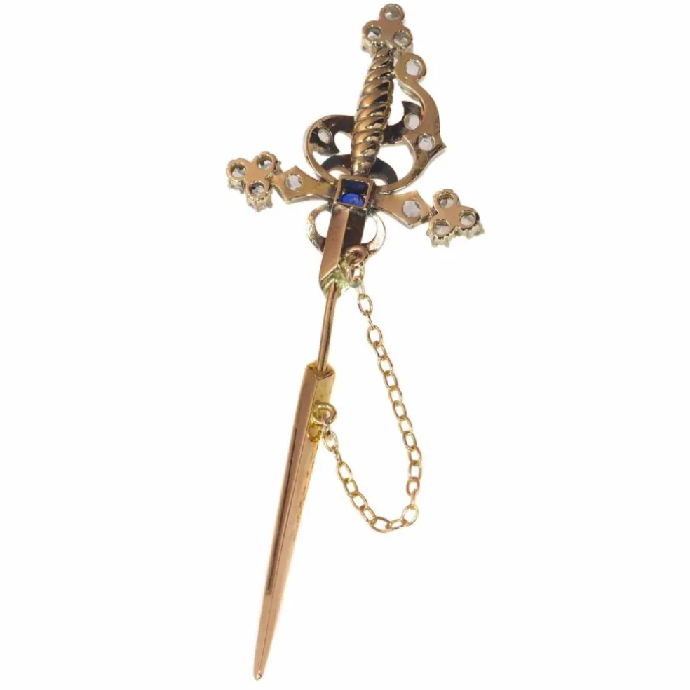 Broche vintage, diamants, saphir