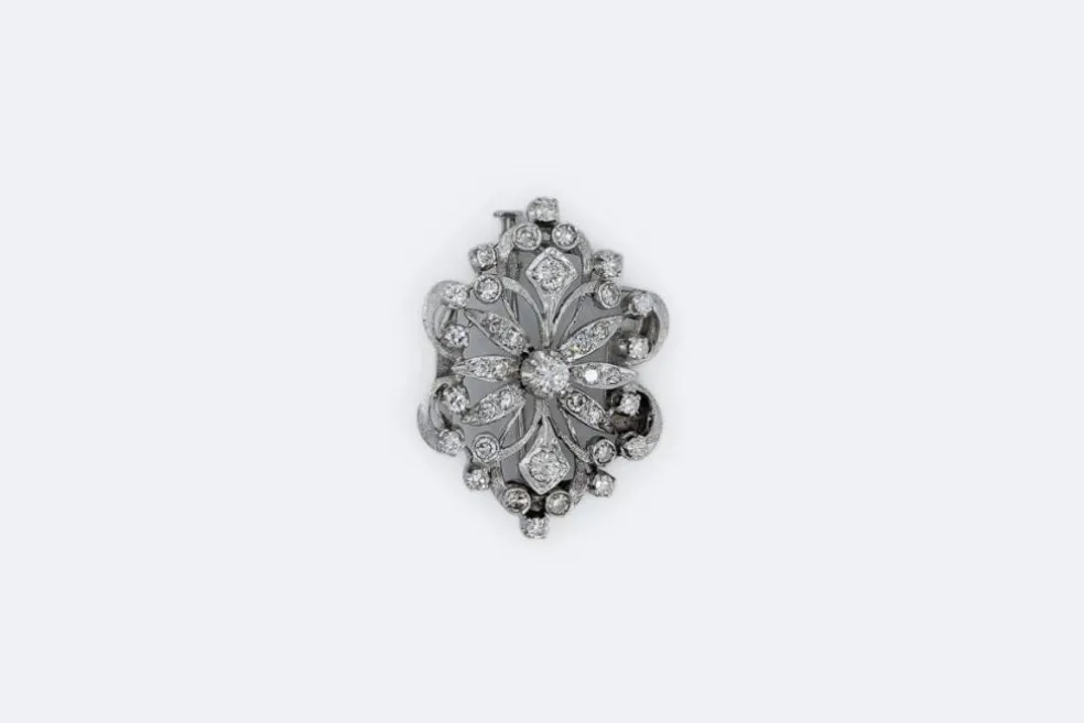 Broche vintage en or blanc et diamants