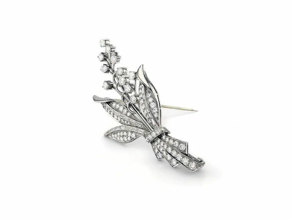 Broche Vintage en Platine avec Diamant
