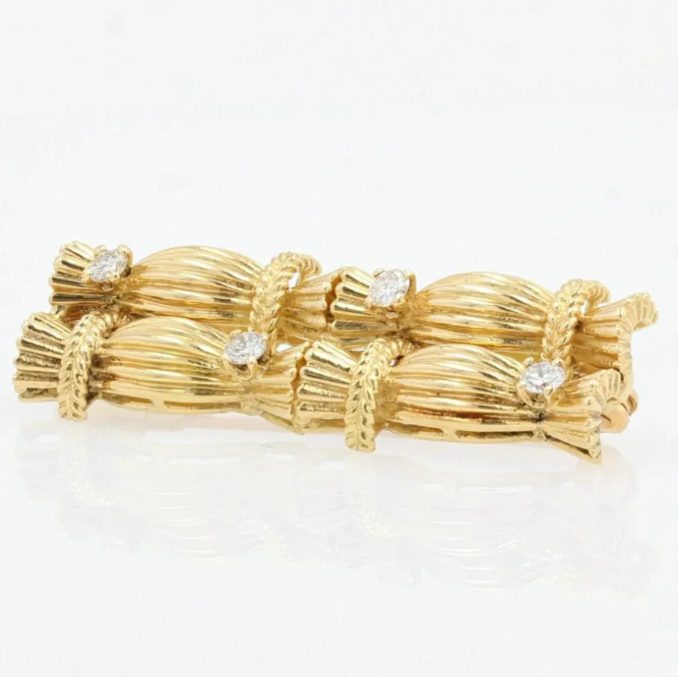 Broche vintage fagots d'or et diamants