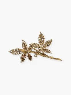 Broche Vintage "Feuille" Or, Vermeil & Diamants