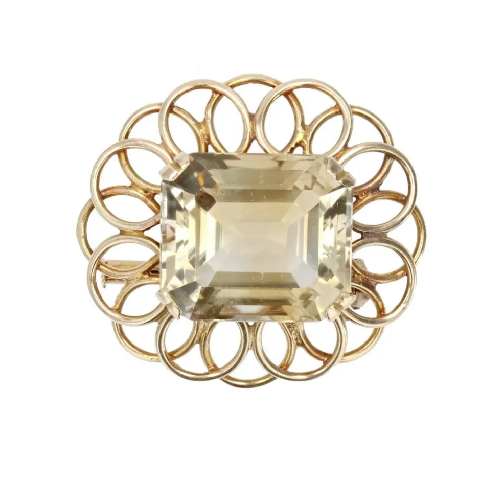 Broche vintage fleur d'or et citrine