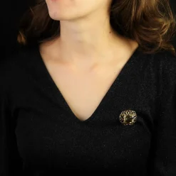 Broche vintage fleur d'or et citrine