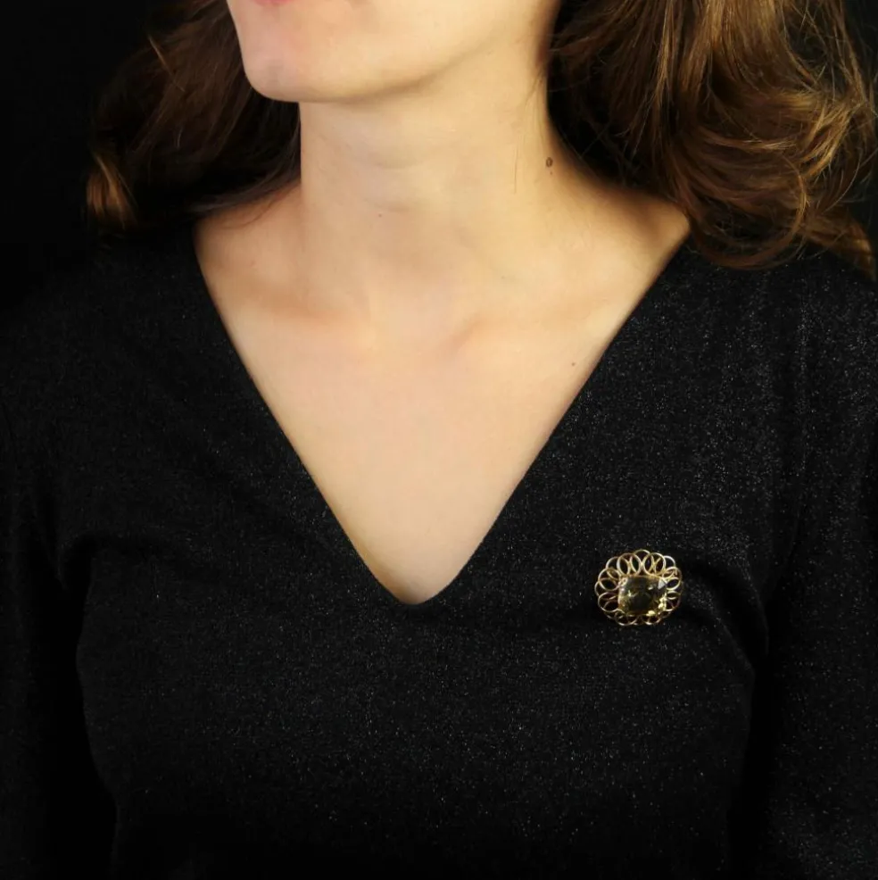 Broche vintage fleur d'or et citrine