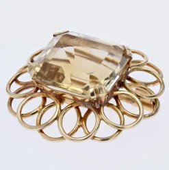 Broche vintage fleur d'or et citrine