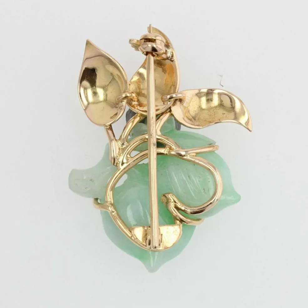 Broche vintage jade et or