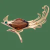 Broche vintage, "Oiseau de Paradis", or rose, citrine, émeraude.