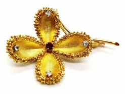 Broche Vintage Or jaune Rubis, Diamant