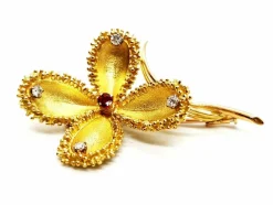 Broche Vintage Or jaune Rubis, Diamant