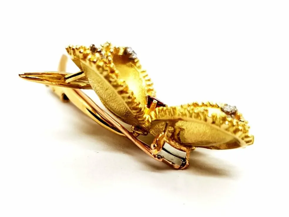 Broche Vintage Or jaune Rubis, Diamant