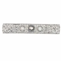 Broche vintage platine diamants et perles