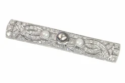 Broche vintage platine diamants et perles