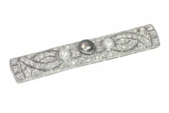 Broche vintage platine diamants et perles
