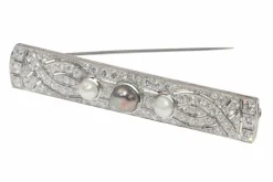 Broche vintage platine diamants et perles