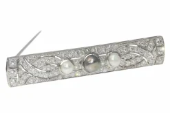 Broche vintage platine diamants et perles