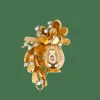 Broche vintage pot de fleurs or jaune platine diamants