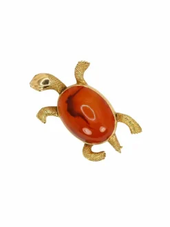 Broche vintage tortue or jaune cornaline