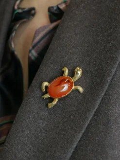 Broche vintage tortue or jaune cornaline