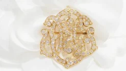 Broche volutes Art Nouveau en or jaune et diamants