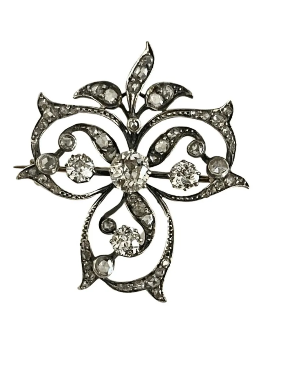Broche Volutes Diamants XIXème Siècle