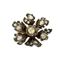 Broche XIXe Eglantine, Or, Argent et Diamants Taille Rose