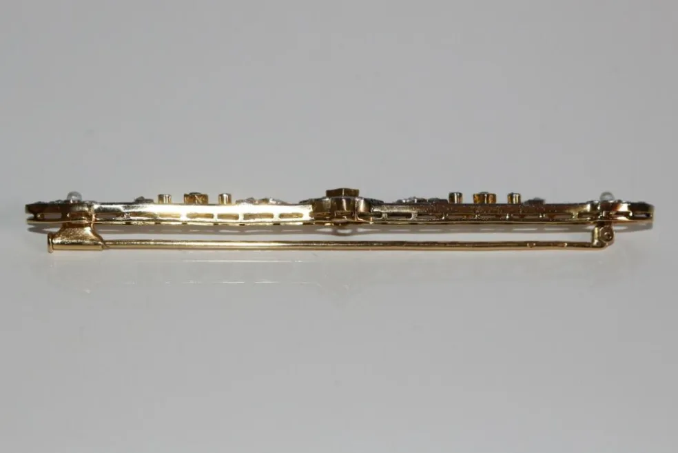 Broche-barrette Art Déco émeraudes, Perles, Diamants