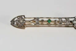Broche-barrette Art Déco émeraudes, Perles, Diamants