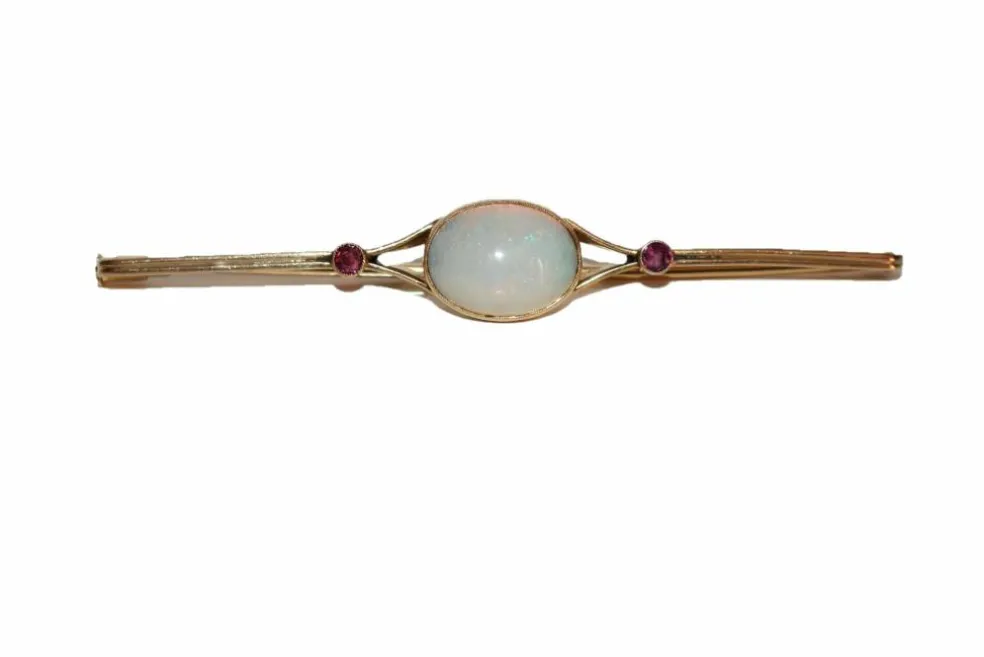 Broche-barrette Art Déco opale et rubis