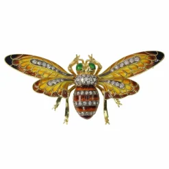 Broche-Pendentif abeille vintage avec émail Plique-à-Jour et ailes tremblantes