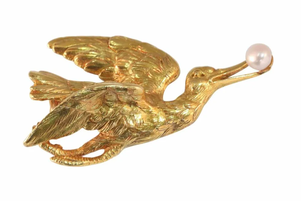 Broche-pendentif cigogne victorienne