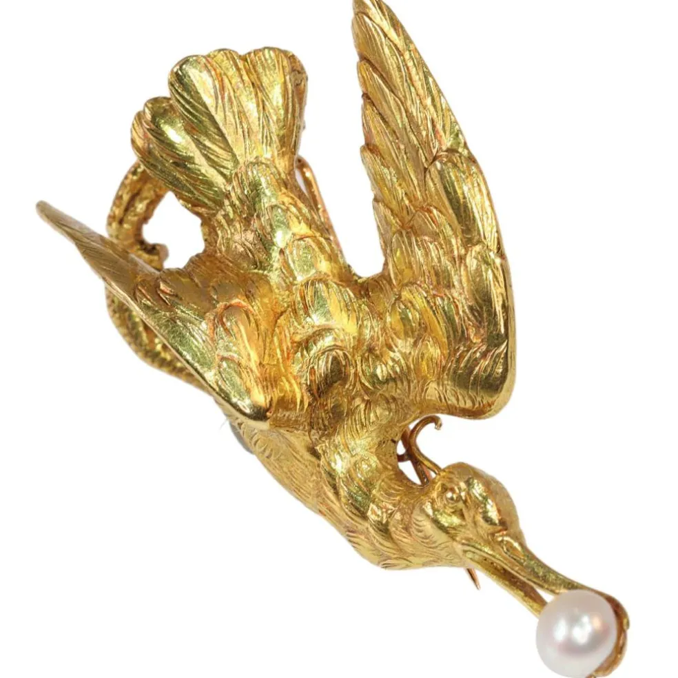 Broche-pendentif cigogne victorienne