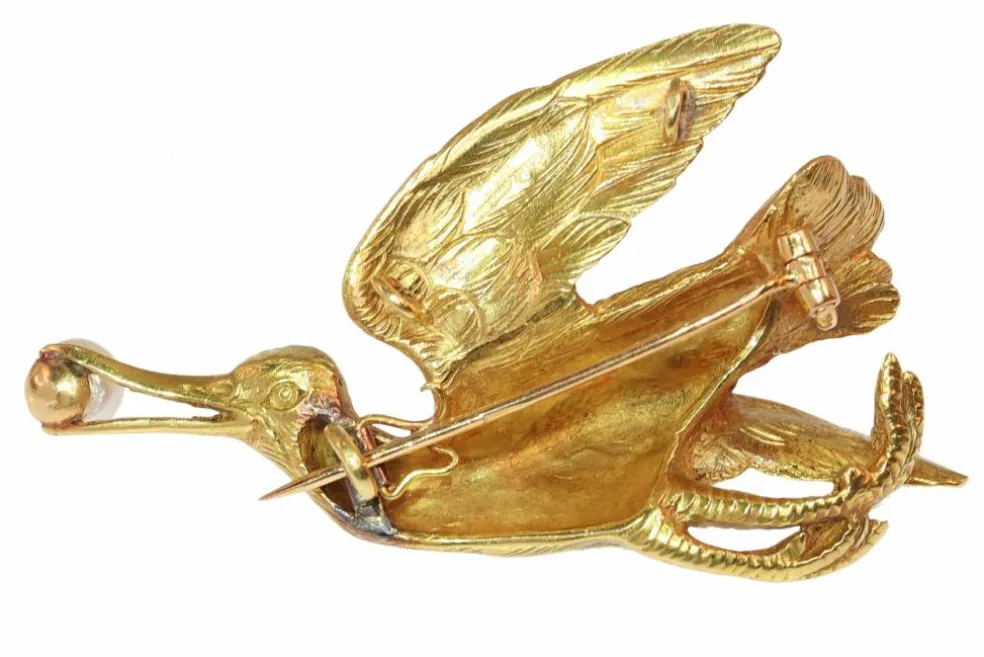 Broche-pendentif cigogne victorienne